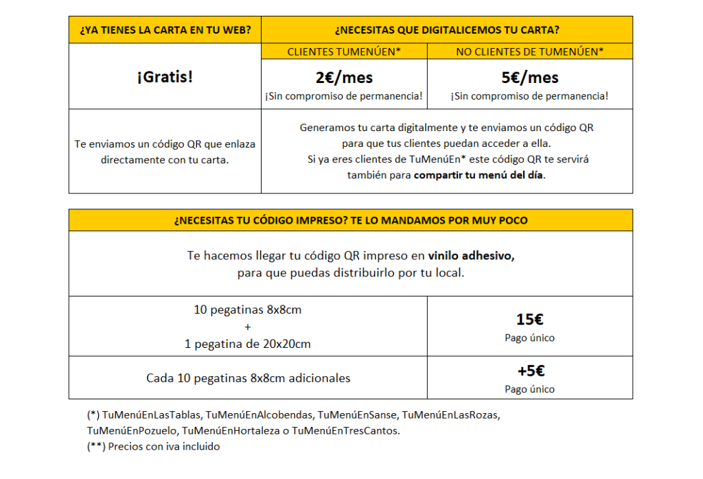 Precios carta digital